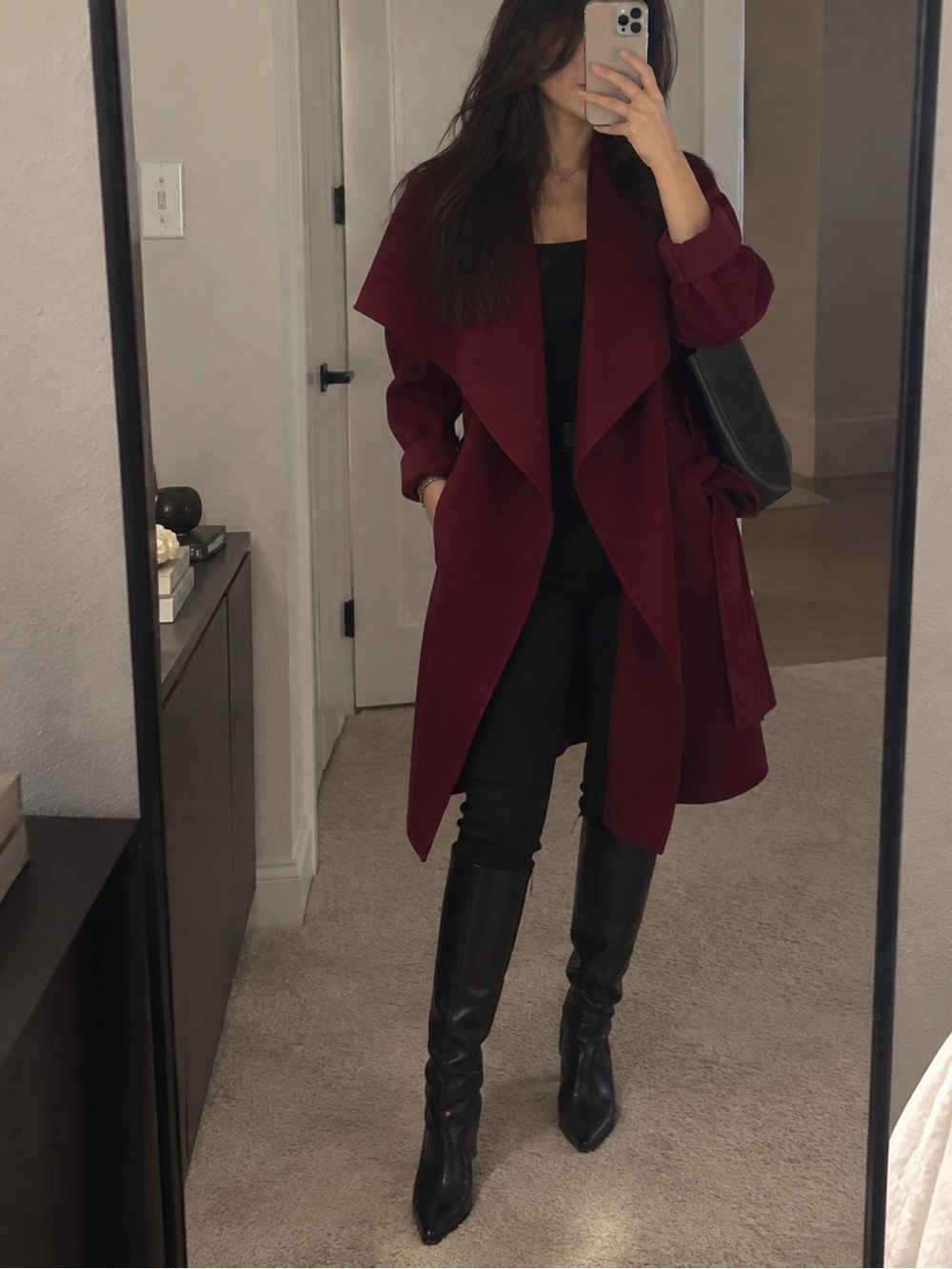 Soia & Kyo Women's Burgundy Draped Wool-Blend Coat